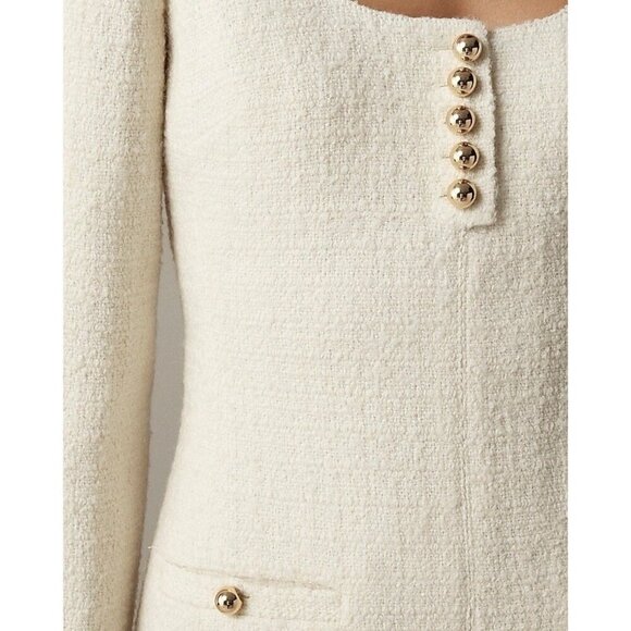 J Crew Womens Sophia Scoop Neck Dress Sz 8 Ivory Natural Tweed Preppy Minimalist - Picture 2 of 5